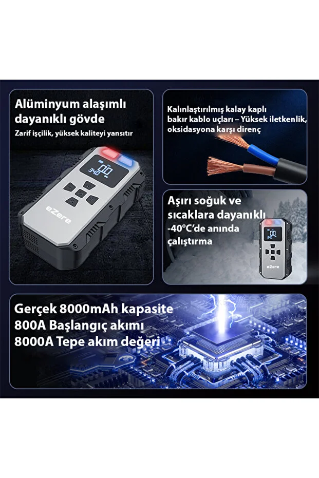 4 in 1 Lastik Sisirme Pompası, Powerbank Ve Starter Akü Takviye cihazı